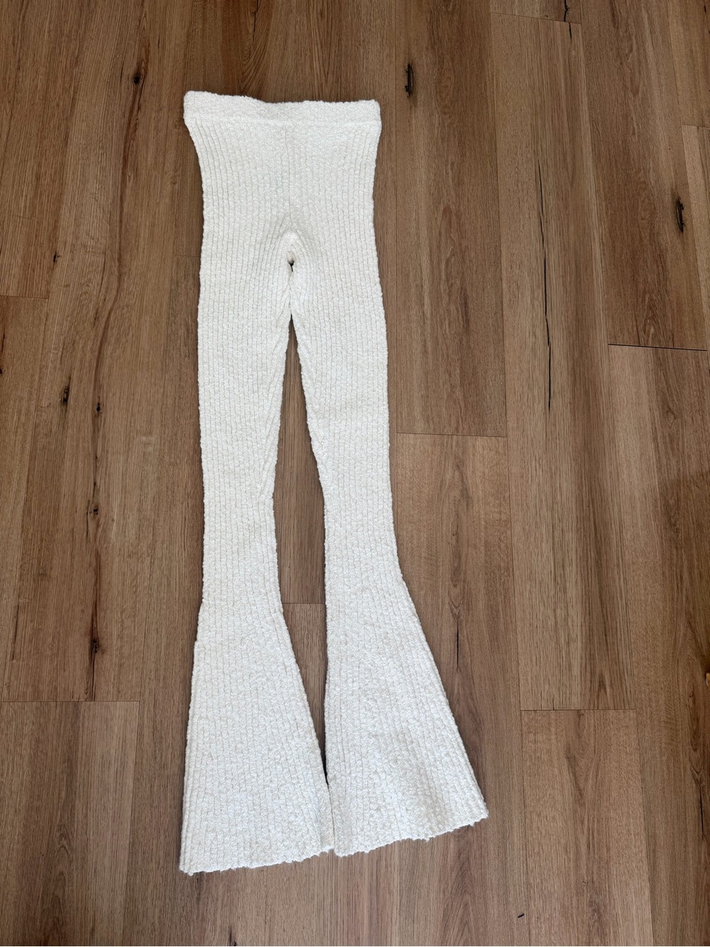 NBD Cream Ribbed Flared Leggings
